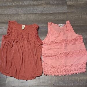 Pink Republic Lace Tank Tops in Coral and Peach